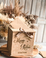 Pudełko na koperty  glamour Elegancka welurowa kopertówka ze złotymi napisami, beżowy cieniowany welur, pudełko na koperty, beżowa kopertówka na koperty od gosci weselnych 3