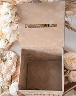 Pudełko na koperty  glamour elegancka welurowe pudełko na koperty ze złotymi napisami, beżowy cieniowany welur, pudełko na koperty6