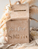 Pudełko na koperty  glamour elegancka welurowe pudełko na koperty ze złotymi napisami, beżowy cieniowany welur, pudełko na koperty8