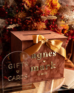 Pudełko na koperty  glamour Welurowa brązowo złota kopertówka ze złotymi napisami, brązowy cieniowany welur, pudełko na koperty, pomysł na pudełko na pieniądze podczas wesela17