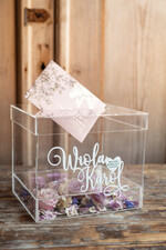 Pudełko na koperty  glamour przezroczysta ślubna skrzynka na koperty weselne  pudelko na kartki ślubne biale napisy2