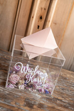 Pudełko na koperty  glamour przezroczysta ślubna skrzynka na koperty weselne  pudelko na kartki ślubne biale napisy4