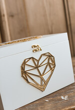 Pudełko na koperty  glamour ślubne pudełko na koperty, drewniane białe pudełko na koperty złote napisy, elegancka kopertówka ślubna na koperty 2