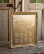 Plany stołów złote na lustrze  złota tablica plan stołow na lustrze usadzenie gości na weselu złota ozdobna rama powitanie gości weselnych2