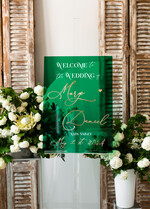 Plany stołów na pleksie - akryl Tablica powitalna slubna glamour, elegancka powitalna plansza ze złotymi literami, rama powitanie na weselu plansza powitalna na pleksie ze zlotymi literami5