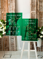 Plany stołów na pleksie - akryl Zielona Tablica Plan stołów glamour, elegancki plan stołów ze złotymi literami, plan usadzenia gości na weselu plansza powitalna na pleksie ze zlotymi literami18