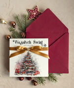 Kartki świąteczne z logo firmy Kokardki  bozonarodzeniowe kartki swiąteczne z logo firmy, firmowa biznesowa kartka świąteczna, eleganckie kartki świateczne z kokardką dla firm0