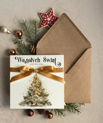 Kartki świąteczne z logo firmy Kokardki  bozonarodzeniowe kartki swiateczne z logo firmy, firmowa biznesowa kartka świąteczna z choinką, ekologiczna kartki świateczne z kokardką dla firm0