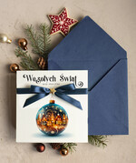 Kartki świąteczne z logo firmy Kokardki  bozonarodzeniowe kartki swiateczne z logo firmy, firmowa biznesowa kartka świąteczna, eleganckie kartki świateczne z kokardką dla firm0