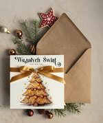 Kartki świąteczne z logo firmy Kokardki  bozonarodzeniowe kartki swiateczne z logo firmy, firmowa biznesowa kartka świąteczna, eleganckie kartki świateczne z kokardką dla firm0