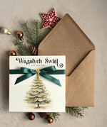 Kartki świąteczne z logo firmy Kokardki  bozonarodzeniowe kartki swiateczne z logo firmy, firmowa biznesowa kartka świąteczna, eleganckie kartki świateczne z kokardką dla firm0