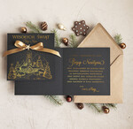 Kartki świąteczne z logo firmy Kokardki  kartka świąteczna z logo firmy, złocone kartki bozonarodzeniowe dla klientów, biznesowe kartki świąteczne, firmowe pozłacane karnety, błyszczące złote karnety swiateczne złote napisy0