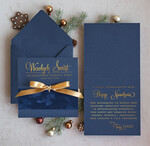 Kartki świąteczne z logo firmy Kokardki  Złocone kartki na święta z logo firmy, świąteczna kartka biznesowa z kokardką i welurem, nowoczesna firmowa kartka bożonarodzeniowa1