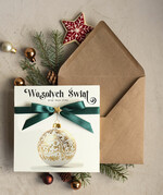 Kartki świąteczne z logo firmy Kokardki  bozonarodzeniowe kartki swiateczne z logo firmy ręcznie robione, firmowa biznesowa kartka świąteczna, eleganckie kartki świateczne z kokardką dla firm0