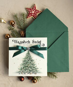 Kartki świąteczne z logo firmy Kokardki  bozonarodzeniowe kartki swiateczne z logo firmy, firmowa biznesowa kartka świąteczna, eleganckie kartki świateczne z kokardką dla firm0