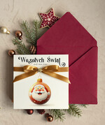 Kartki świąteczne z logo firmy Kokardki  bozonarodzeniowe kartki swiateczne z logo firmy, firmowa biznesowa kartka świąteczna, eleganckie kartki świateczne z kokardką dla firm0