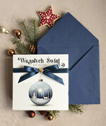 Kartki świąteczne z logo firmy Kokardki  bożonarodzeniowe kartki swiateczne z logo firmy, firmowa biznesowa kartka świąteczna, eleganckie kartki świateczne z kokardką dla firm0