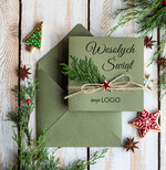 Kartki świąteczne z logo firmy natural firmowe kartki świąteczne z logo twojej firmy, naturalne z drewnianą zawieszką0