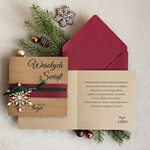 Kartki świąteczne z logo firmy natural kartka świąteczna z logo firmy naturalna ekologiczna kartka bozonarodzeniowa z drewnianą zawieszką, kartki świąteczne z bombkami 1