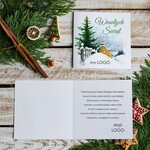 Kartki świąteczne z logo firmy Retro/nowoczesne ręcznie robione kartki świąteczne z logo firmy, białe kartki świąteczne z grafiką i sznurkiem1