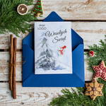 Kartki świąteczne z logo firmy Retro/nowoczesne kartki świąteczne dla firmy z logo, pure kartki świąteczne ze wstążką0