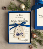 Kartki świąteczne z logo firmy kartka pudełko Biznesowe kartki świąteczne z logo w pudełku z bombką sniezynka na choinkę- drewniane zawieszki na choinkę prezent dla klientów0