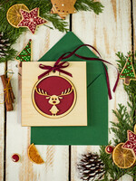 Kartki świąteczne z logo firmy z magnesem lub zawieszką na choinkę firmowe kartki świąteczne z logo firmy, bożonarodzeniowe kartki z drewnianą zawieszką i wstążką0