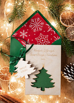 Kartki świąteczne z logo firmy z magnesem lub zawieszką na choinkę kartki świąteczne dla firm Drewniana bombka zawieszka na choinke z Logo firmy świateczna kartka firmowa 1