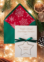 Kartki świąteczne z logo firmy z magnesem lub zawieszką na choinkę kartki świąteczne dla firm Drewniana bombka zawieszka na choinke z Logo firmy świateczna kartka firmowa 1