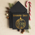 Kartki świąteczne z logo firmy złocone złote kartka świąteczna dla firmy z logo, błyszczące złocone karnety świąteczne złote napisy0