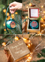 Prezenty oferta dla Firm drobne prezenty dla firm Prezent Biznesowy Na Święta z Logo Ekskluzywna Bombka z logo na choinkę z Logo Firmy , życzenia zapakowane w  drewniane pudełko 0