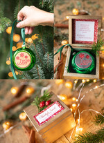 Prezenty oferta dla Firm drobne prezenty dla firm Prezent Biznesowy Na Święta z Logo Ekskluzywna Bombka z logo na choinkę z Logo Firmy , życzenia zapakowane w  drewniane pudełko 0