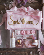 Prezenty dla świadków boxy prezentowe dla Świadkowej, prośba o świadkowanie  Szlafrok dla Świadkowej ze złotym Napisem - Prośba o Świadkowanie Box prezentowy 1