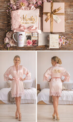 Prezenty dla świadków boxy prezentowy dla Świadkowej, prośba o świadkowanie  box prezentowy dla druhny satynowy szlafrok z koronką, imię  świadkowej na szlafroku 3