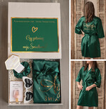 Prezenty dla świadków boxy prezentowe dla Świadkowej, prośba o świadkowanie  prezent dla świadkowej, pomysł na prezent dla świadkowej, Box prezentowy dla świadkowej z zielonym szlafrokiem, zestaw prezentowy dla druhny0