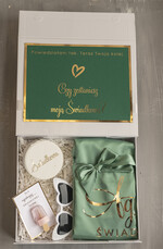 Prezenty dla świadków boxy prezentowe dla Świadkowej, prośba o świadkowanie  prezent dla druhny, pomysł na prezent dla świadkowej, Box prezentowy dla świadkowej, szlafrok w kolorze miętowym, zestaw prezentowy dla druhny8