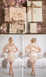 Prezenty dla świadków boxy prezentowe dla Świadkowej, prośba o świadkowanie  box prezentowy dla druhny satynowa podomka z koronką elegancki w pięknym beżowym kolorze 4