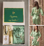 Prezenty dla świadków boxy prezentowe dla Świadkowej, prośba o świadkowanie  czy zostaniesz moją świadkową pomysł na prezent dla świadkowej, Box prezentowy dla świadkowej z miętowym szlafrokiem, zestaw prezentowy dla druhny0