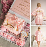 Prezenty dla świadków boxy prezentowe dla Świadkowej, prośba o świadkowanie  czy zostaniesz moją świadkową pomysł na prezent dla świadkowej, Box prezentowy dla świadkowej z różowym szlafrokiem, zestaw kosmetyczny dla świadkowej0