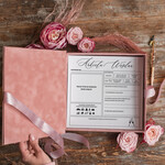 Ankiety weselne ankiety w pudełkach  Welurowa księga wpisów gości w formie ankiety weselnej, porady dla Młodych, zdjęcia gości, Ankiety weselne 7