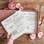 Ankiety weselne ankiety w pudełkach  Welurowa księga wpisów gości w formie ankiety weselnej, porady dla Młodych, zdjęcia gości, Ankieta weselne w welurowym pudełku8