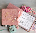 Ankiety weselne ankiety w pudełkach  Welurowa księga wpisów gości w formie ankiety weselnej, porady dla Młodych, zdjęcia gości, Ankieta weselne w welurowym pudełku0