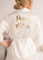 Szlafroki Ślubne z Napisami Szlafrok Ślubny dla Panny Młodej  Satynowy Szlafrok Ślubny  Panna Młoda, Satynowa podomka Ślubna złote napisy dla Panny Młodej0