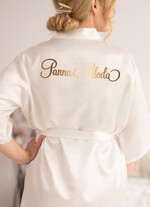 Szlafroki Ślubne z Napisami Szlafrok Ślubny dla Panny Młodej  Satynowy Szlafrok Ślubny z Imieniem Panny Młodej, Satynowa podomka Ślubna złote literki0