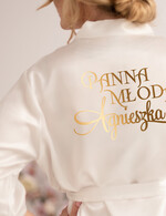 Szlafroki Ślubne z Napisami Szlafrok Ślubny dla Panny Młodej  Satynowy Szlafrok Ślubny z Imieniem Panny Młodej, Satynowa podomka Ślubna złote napisy z imieniem1