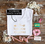 wieczór Panieński zestawy podziekowania na wieczór panieński Zestaw na wieczór Panieński  - Koszulka ze Złotym Napisem Wieczór Panieński - T-Shirt Złote litery Błyszczyk i Frotka0