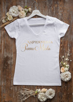 Prezenty dla Panny Młodej  Zestawy na wieczór Panieński z Koszulką Unikalny Prezent dla Panny Młodej Koszulka Damska z Napisami T-Shirt ze Złotym Napisem i Podwiązka  7