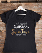 Prezenty dla Panny Młodej  Koszulka na Wieczór panieński  Presonalizowana Koszulka z Napisem na Wieczór Panieński T-shirt Złoty Napis najlepsza świadkowa na świecie 0