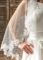 Panna Młoda  Welony welon Slubny wykończony perełkami koronką, Welon ślubny dla panny młodej koronka i perły 2