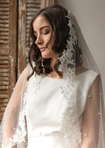 Panna Młoda  Welony welon Slubny wykończony perełkami koronką, Welon ślubny dla panny młodej koronka i perły 5